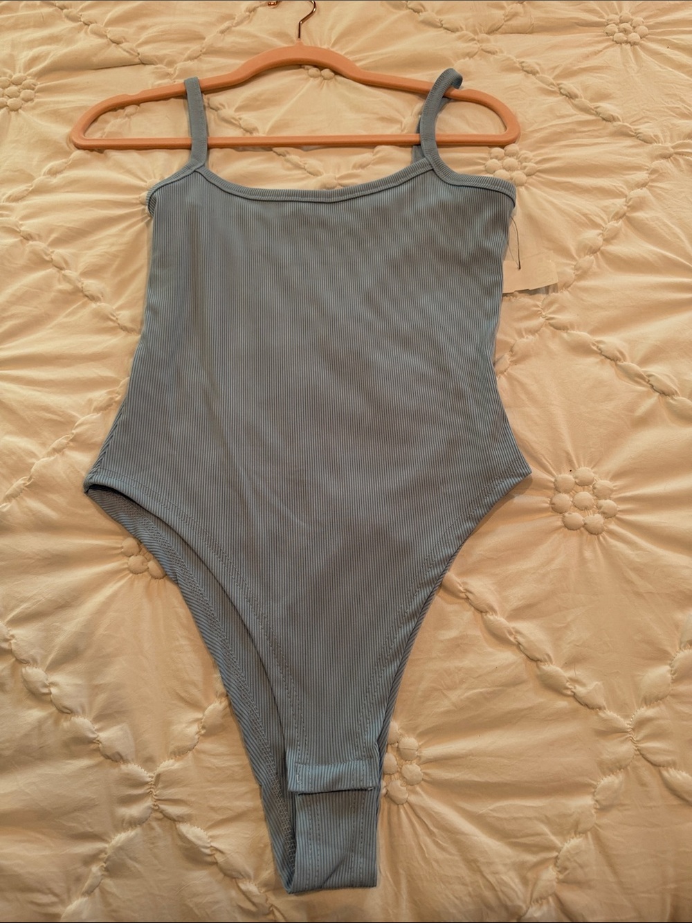 Ribbed Scoop Neck Bodysuit - Steel Blue